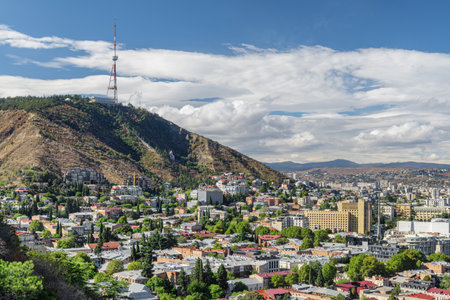 Awesome city view of Tbilisi, Georgia. Amazing cityscape. Tbilisi is a popular tourist destination of the Caucasus region.の写真素材