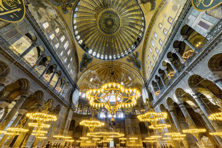Istanbul, Turkey - September 19, 2021: Interior of the Hagia Sophia. The Grand Mosque and formerly the Church is a popular destination among pilgrims and tourists of Istanbul.のeditorial素材