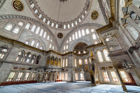 Istanbul, Turkey - September 15, 2021: Interior of prayer hall in the Nuruosmaniye Mosque, Istanbul, Turkey.のeditorial素材