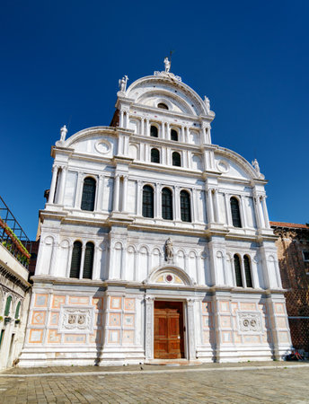 Awesome view of white facade of the Church of San Zaccaria in Venice, Italy. Venice is a popular tourist destination of Europe.の写真素材