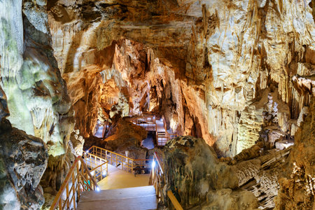Amazing underground passageway inside Tien Son Cave at Phong Nha-Ke Bang National Park in Vietnam. Tien Son Cave is a popular tourist attraction of Asia.の写真素材