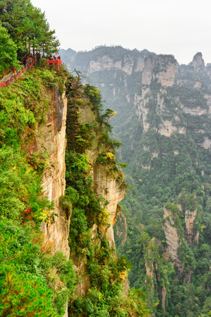 Natural quartz sandstone pillars of the Tianzi Mountains (Avatar Mountains) in the Zhangjiajie National Forest Park, Hunan Province, China. Summer landscape.の写真素材