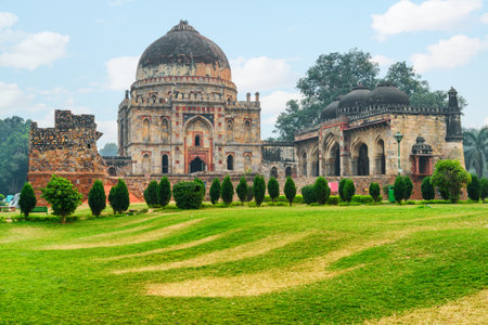 Awesome view of Bara Gumbad at Lodi Gardens in Delhi, India. The medieval monument is a popular tourist attraction of South Asia.の写真素材