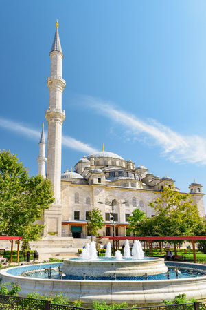 Awesome view of the Fatih Mosque in Istanbul, Turkey. The Ottoman imperial mosque is a popular destination among pilgrims and tourists of the world.の写真素材