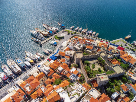 Aerial view of Marmaris Castle in Turkey. Marmaris is a popular tourist destination in the Turkish Riviera.の写真素材