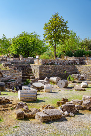 The ruins of the Mausoleum at Halicarnassus (Tomb of Mausolus) in Bodrum, Turkey. The Mausoleum is one of the Seven Wonders of the Ancient World and a popular tourist attraction in Turkey.の写真素材