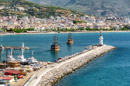 Awesome view of Alanya Marina in Turkey. Alanya is a popular tourist destination in Turkey.の写真素材