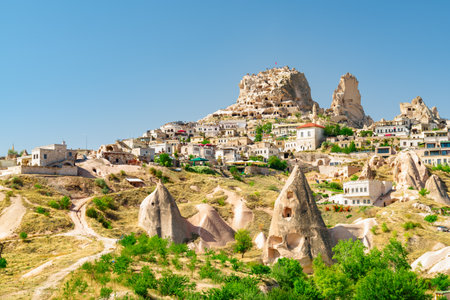 View of Uchisar Castle at Goreme Historical National Park in Cappadocia, Turkey. Amazing landscape. Cappadocia is a popular tourist destination of Turkey.の写真素材