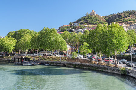 Scenic view of the Kura (Mtkvari) River in Old Town of Tbilisi, Georgia. Tbilisi is a popular tourist destination of the Caucasus region.の写真素材