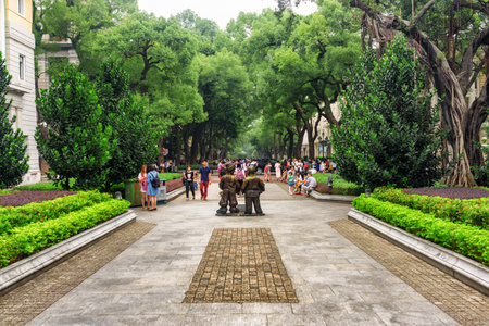 Guangzhou, China - November 7, 2015: Scenic view of beautiful public garden on Shamian Island. Guangzhou is a popular tourist destination of Asia.のeditorial素材