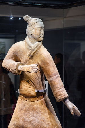 Xi'an, Shaanxi Province, China - October 28, 2015: Sculpture of terracotta soldier of the famous Terracotta Army, the Qin Shi Huang Mausoleum of the First Emperor of China.のeditorial素材