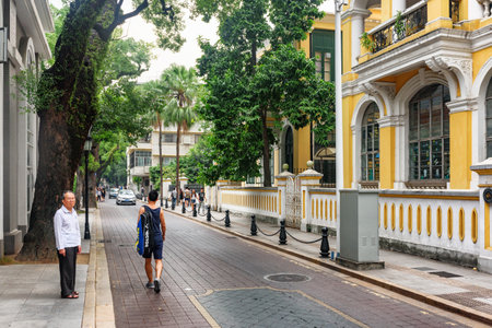 Guangzhou, China - November 7, 2015: Scenic buildings of colonial architecture on Shamian Island. Guangzhou is a popular tourist destination of Asia.のeditorial素材