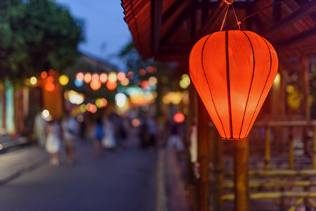Traditional colorful silk lanterns in souvenir shop at Hoi An Ancient Town. Hoian is a popular tourist destination of Asia.の写真素材
