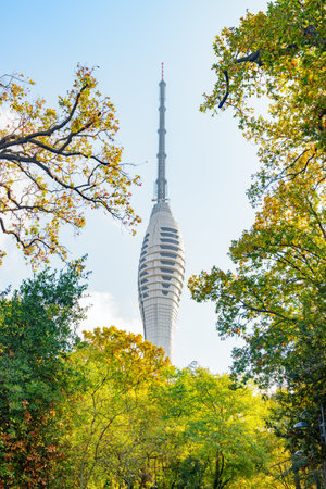 View of the Camlica Tower from the park. The tower is a new attraction for tourists and residents.のeditorial素材