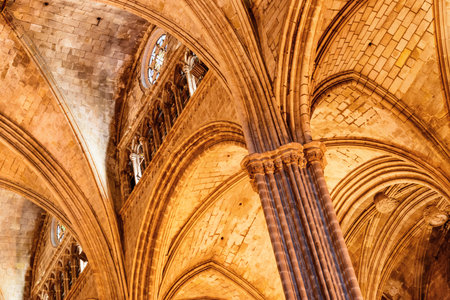 Barcelona, Spain - August 21, 2014: Gorgeous interior of the Cathedral of the Holy Cross and Saint Eulalia. Barcelona Cathedral is a popular tourist attraction of Europe.のeditorial素材