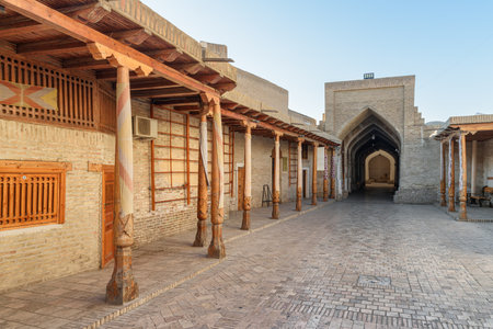 Awesome morning view of Historic Center of Bukhara, Uzbekistan. The ancient town has been listed by UNESCO as a World Heritage Site. Bukhara is a popular tourist attraction of Central Asia.のeditorial素材