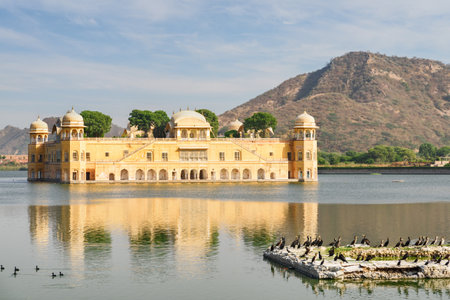 Awesome view of Jal Mahal (Water Palace) in the middle of the Man Sagar Lake in Jaipur, Rajasthan, India. Amazing Rajput style of architecture. Jaipur is a popular tourist destination of South Asia.のeditorial素材