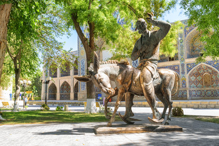 Bukhara, Uzbekistan - September 10, 2022: Awesome view of Khoja Nasreddin Efendi Monument in Historic Center of Bukhara, Uzbekistan.のeditorial素材