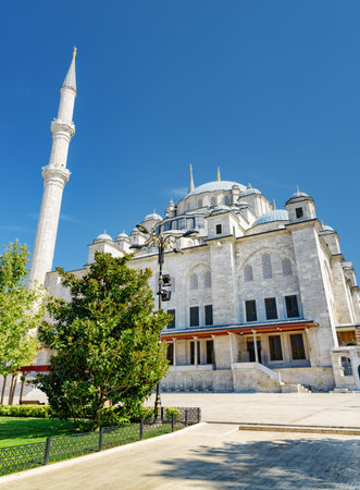 Awesome view of the Fatih Mosque in Istanbul, Turkey. The Ottoman imperial mosque is a popular destination among pilgrims and tourists of the world.の写真素材