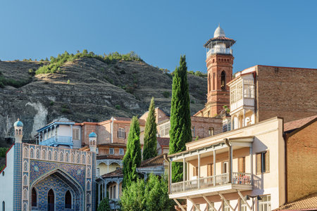 Awesome view of Tbilisi Central Mosque (Juma Mosque) in Old Town of Tbilisi, Georgia. Georgia is a popular tourist destination of the Caucasus region.の写真素材