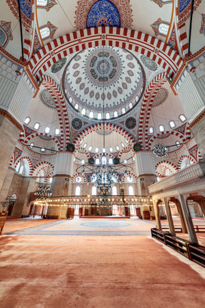 Istanbul, Turkey - September 17, 2021: Awesome interior of prayer hall in the Sehzade Mosque. The Ottoman imperial mosque is a popular destination among tourists and pilgrims in the world.のeditorial素材