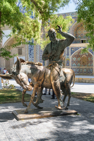 Bukhara, Uzbekistan - September 10, 2022: Awesome view of Khoja Nasreddin Efendi Monument in Historic Center of Bukhara, Uzbekistan.のeditorial素材