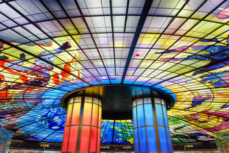 Kaohsiung, Taiwan - May 1, 2019: Awesome colorful view of the Dome of Light at the Formosa Boulevard Station of the Kaohsiung MRT system. Interior of the station is the largest glass work in the worldのeditorial素材