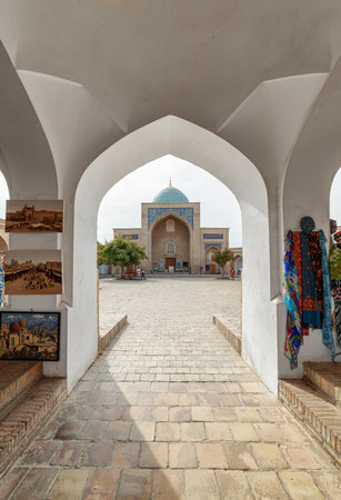Tashkent, Uzbekistan - 2 September, 2022: View of courtyard of Barak Khan Madrasah (Baroqxon Madrasasi) at Hazrati Imam architectural complex in Tashkent, Uzbekistan.のeditorial素材