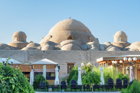 Awesome view of the Trading Dome Toqi Zargaron in Bukhara, Uzbekistan. The traditional bazaar is a popular tourist attraction of Central Asia.の写真素材