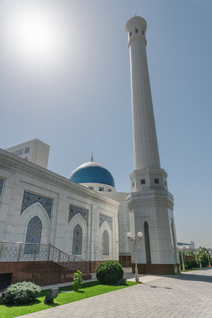 Awesome view of Minor Mosque in Tashkent, Uzbekistan. The amazing white mosque is a popular tourist attraction of Central Asia.の写真素材