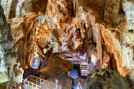 Wonderful underground passageway inside Tien Son Cave at Phong Nha-Ke Bang National Park in Vietnam. Tien Son Cave is a popular tourist attraction of Asia.の写真素材
