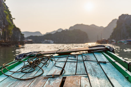 View from tourist boat in the Ha Long Bay, Vietnam. The Halong Bay is a popular tourist destination of Asia.の写真素材