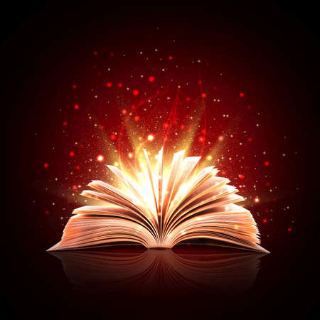 Magic book with magic lightsの写真素材