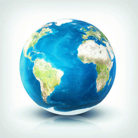 Planet earth over on white background の写真素材