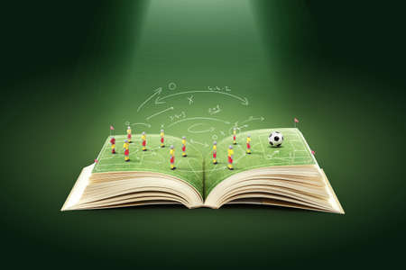Open book with green grass soccer stadiumの写真素材