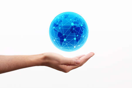 World globe on hand, connection conceptの写真素材