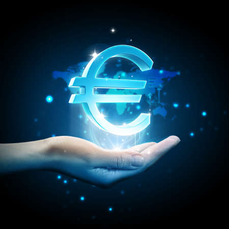 3d Euro icon on handの写真素材