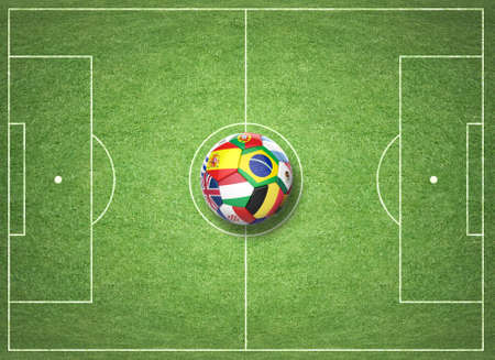 3D football soccer ball with nations teams flagsの写真素材
