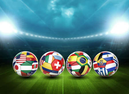 3D football soccer ball with nations teams flagsの写真素材