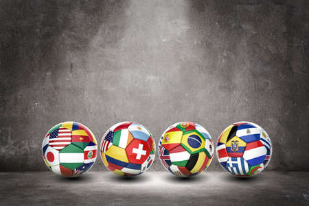 3D football soccer ball with nations teams flagsの写真素材
