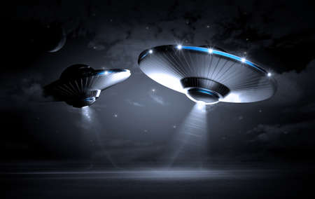 UFO in dark nightの写真素材