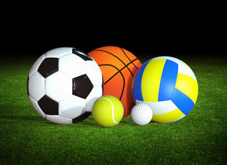 sports balls on grassの写真素材