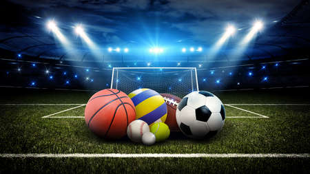 All sports balls in the stadium, stadium and sport The imaginary balls are modeled and rendered.の写真素材