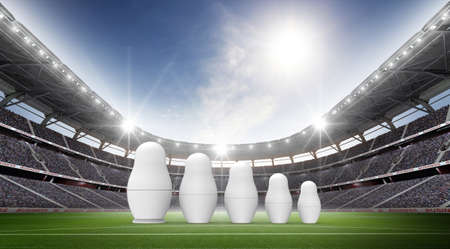 Stadium and russian doll 3d rendering, the imaginary football stadium is modeled and rendered.の写真素材