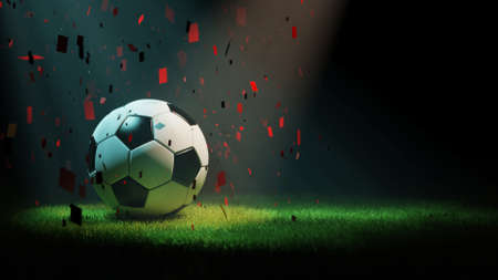 Soccer ball and grass with confetties 3d renderingの写真素材