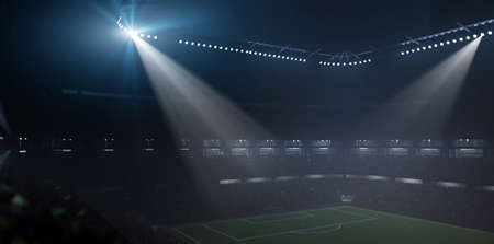 Stadium, foggy night, 3d renderingの写真素材