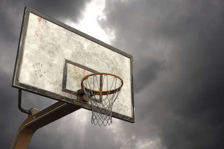 Basketball hoop and cloudy sky background. 3d rendering illustration.