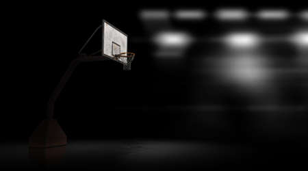 Basketball hoop on a black background with spotlights. 3d renderingの写真素材