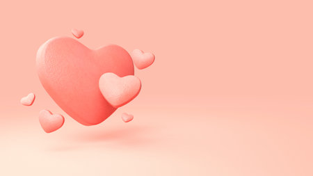 Love concept, heart shapes on pink background, 3d renderingの写真素材