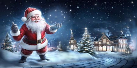 Santa Claus in the city at night. Christmas and New Year concept.の素材